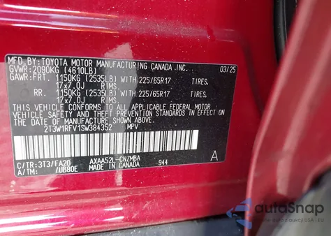 2025 Toyota Rav4 Xle из США, поврежденный, VIN 2T3W1RFV1SW384352